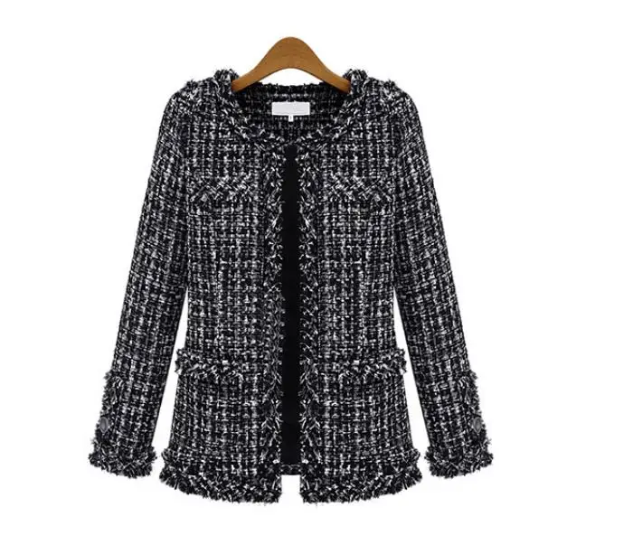style1 Осенне-зимнее пальто женское элегантное тонкое клетчатое пальто с длинным рукавом женское винтажное Формальное Большие размеры твидовое пальто с кисточками черный 4XL - Цвет: style1