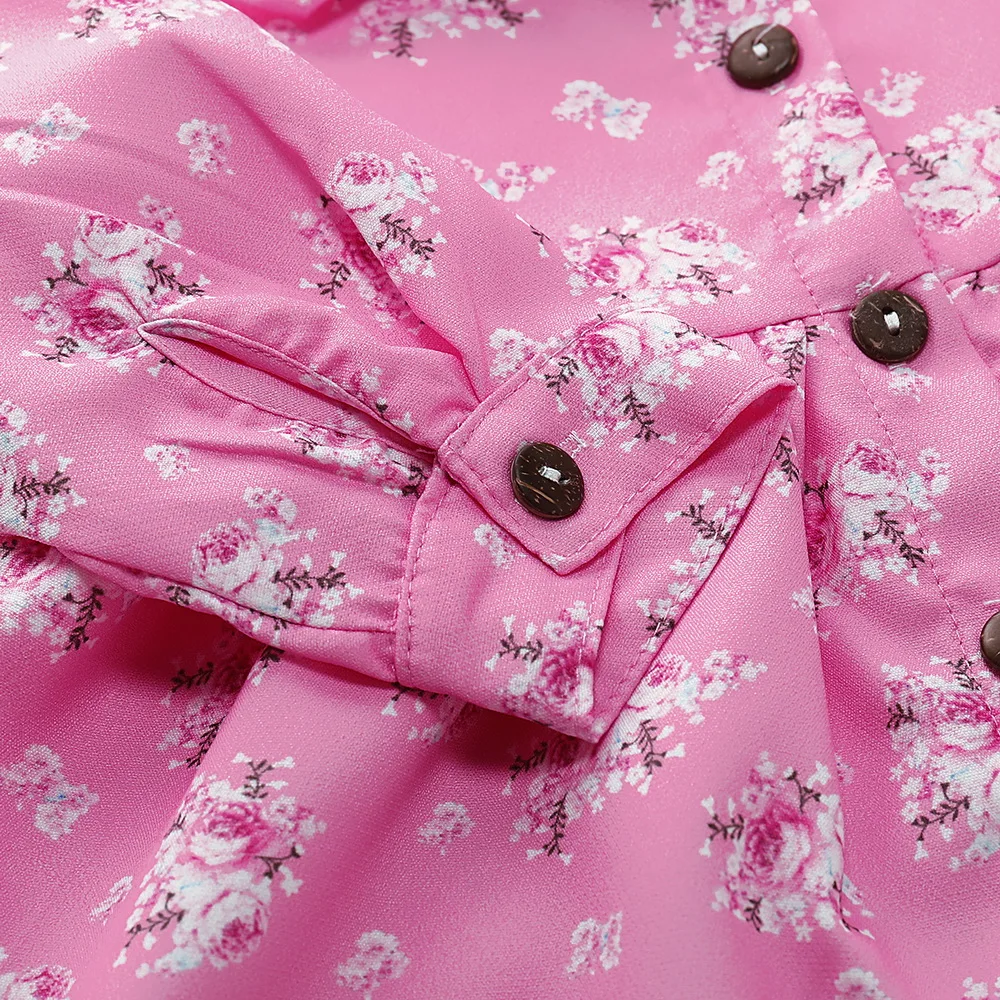 Children Girl Dress Long Sleeve Floral Printed 1-6 Years Toddler Shirt Pink Button Autumn Kids D30 | Детская одежда и обувь