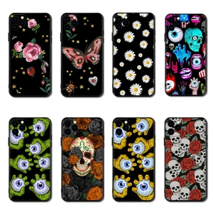 retro skull soft case for iphone 13 12 11 pro max mini 7 8 6 6s plus xr x xs max se phone cover fashion flower daisy fundas capa free global shipping