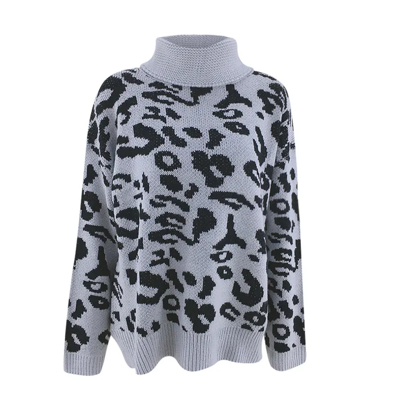 

2021 New Fashion Ladies Fashion Leopard Print Turtleneck Sweater Long Sleeve Pullover Loose Casual Oversized Sweater Pullover
