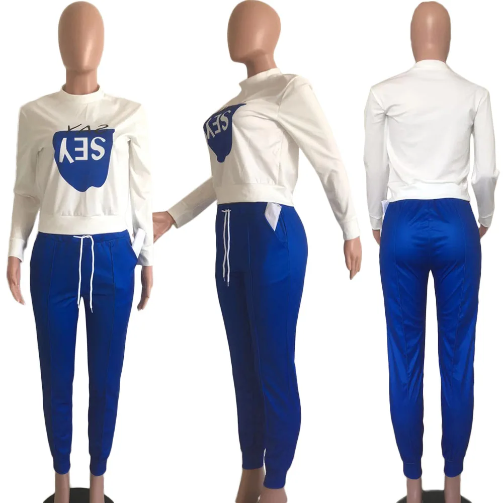 

Letter Print Casual Sport Two Piece Sets O Neck Full Sleeve Fleece Top Drawstring Pants Autumn Tracksuits Plus Size Club Outfits