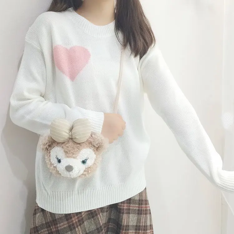 Корейский Love жаккардовый свободный свитер Женская Осенняя зимняя одежда