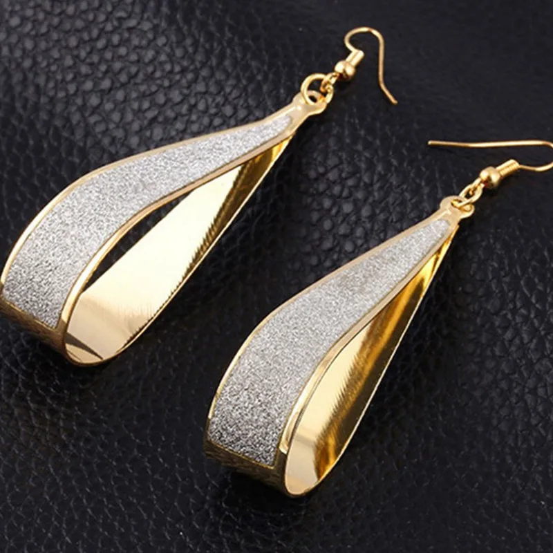 

The New Korean Trend Of European And American Rock Series Gold And Silver Frosted Drop-Shaped Earrings Jewelry