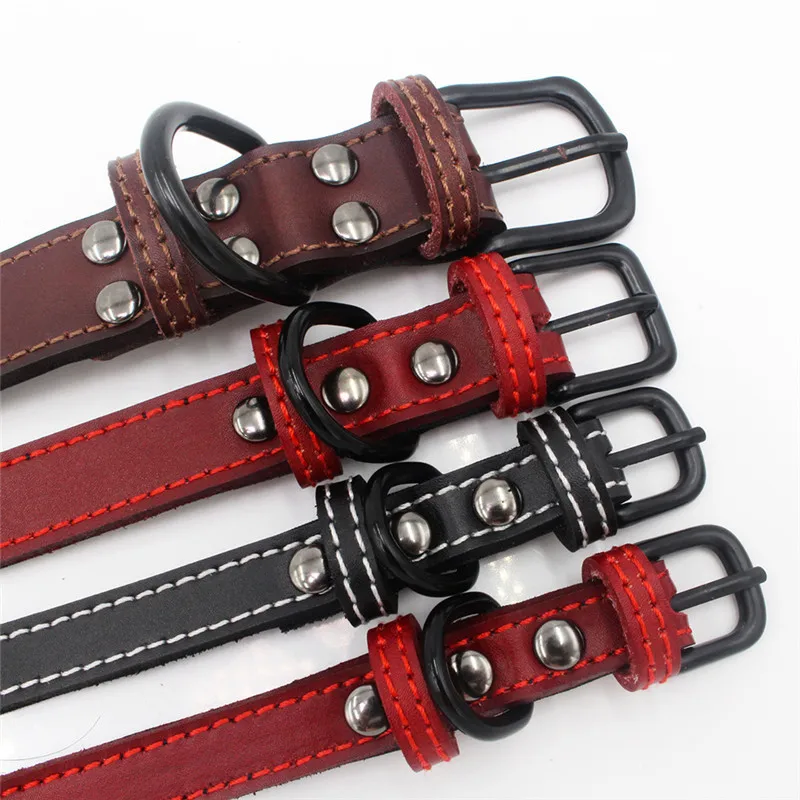 Сплошной цвет воловья кожа ошейник для собак Регулируемый персонализированный