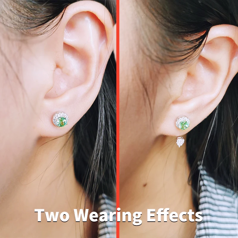 Green Sapphire Sterling Silver Stud Earring Women Fine Jewelry Created Sapphire Green Shiny Colorful Stone S925 Wedding Earring