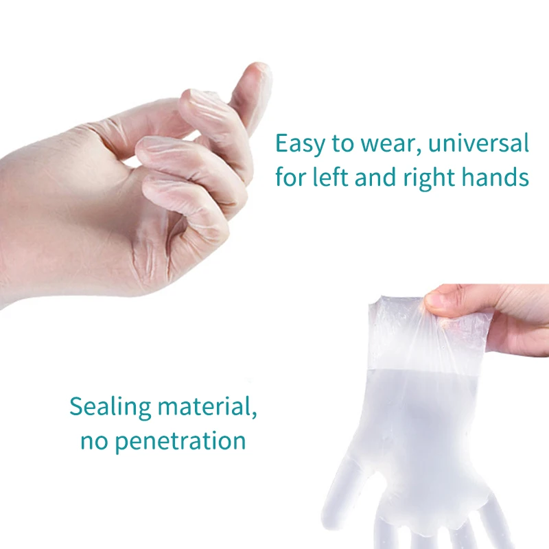 Одноразовые перчатки прозрачные без порошка, утолщенные латексные TPE для обработки пищи в быту 100 штук.