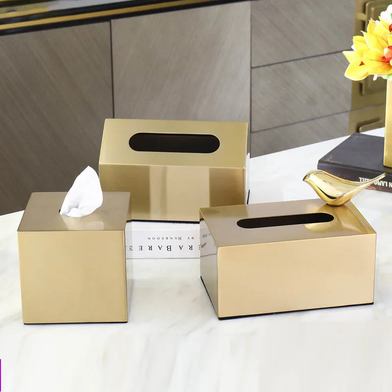 

Classic European Metal Golden Square Tissue Box Roll Paper Storage Light Luxury Home Living Room Coffee Table Desktop Decoration