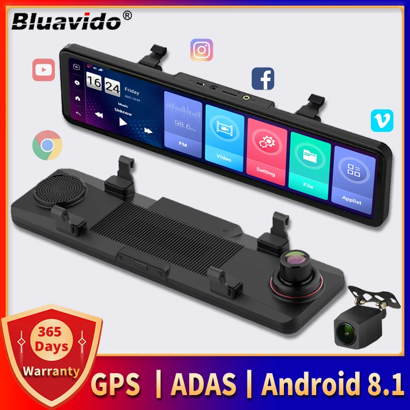 

Bluavido 11" 4G LTE Car Rear View Mirror Camera Android GPS Navigation ADAS Dual Dash Cam 1080P Video Recorder Night Vision DVR