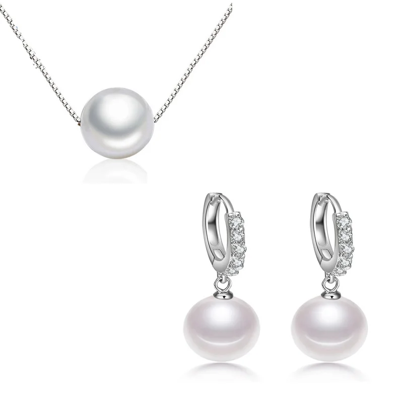 Женское Ожерелье с кулоном из настоящего жемчуга простое ожерелье + серьги