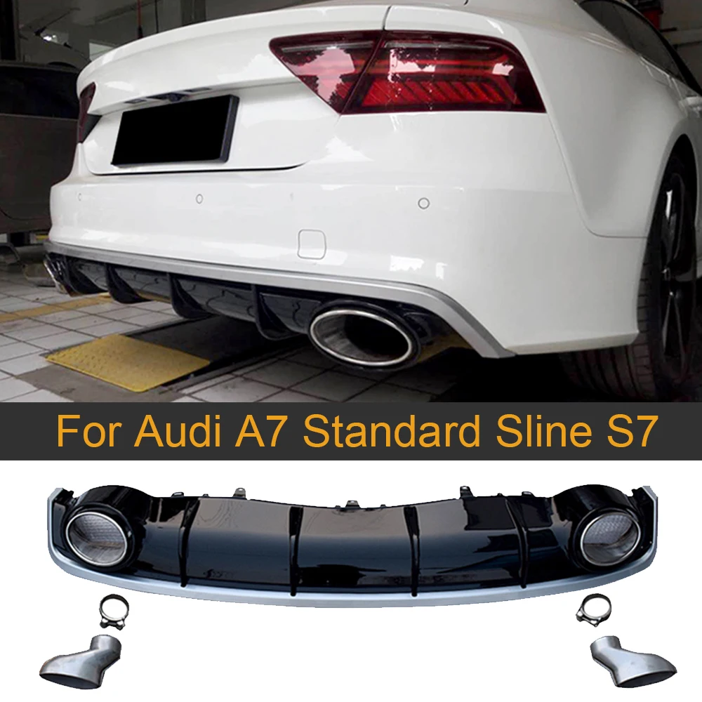 Диффузор для заднего бампера губа Audi A7 Standard Sline S7 2016 2018 PP диффузор с выхлопными