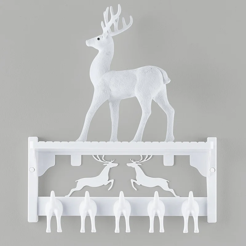 

Wall-Mount Coat Rack with 5 Hooks Punch-free Wall Shelf Coat Hook Rail for Hallway Bathroom Closet Room K888
