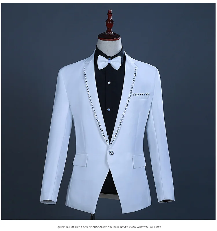

Men's white hand sewn and drilled dress suit host master of ceremonies suit singer's performance dress