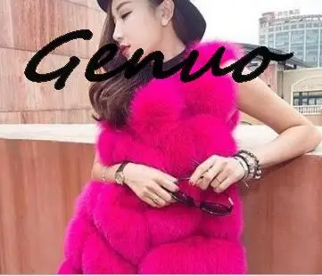 

Genuo New Fashion Winter Super Long Fur Vest Women Luxury Faux Fox Fur Vest Furry Slim Woman Fake Fur Coat Jacket Long Outwear
