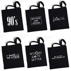 2021 хипстерские женские сумки для покупок, Холщовая Сумка-тоут, сумка для покупок с графическим рисунком в стиле Харадзюку, Экологически чистая многоразовая модная черная женская сумка