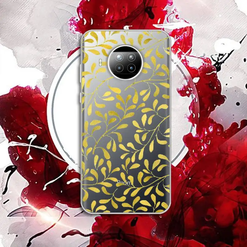 

Golden leaf flower love leopard print Phone Case Transparent for Xiaomi Redmi note 10 t 8 9 pro lite 11