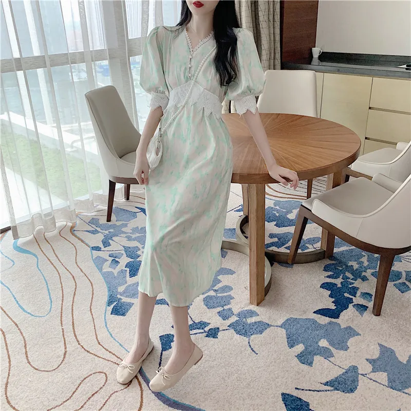 

Han edition elegant Chic atmosphere quality v-neck collaosed restore ancient ways of tall waist knee-length dress