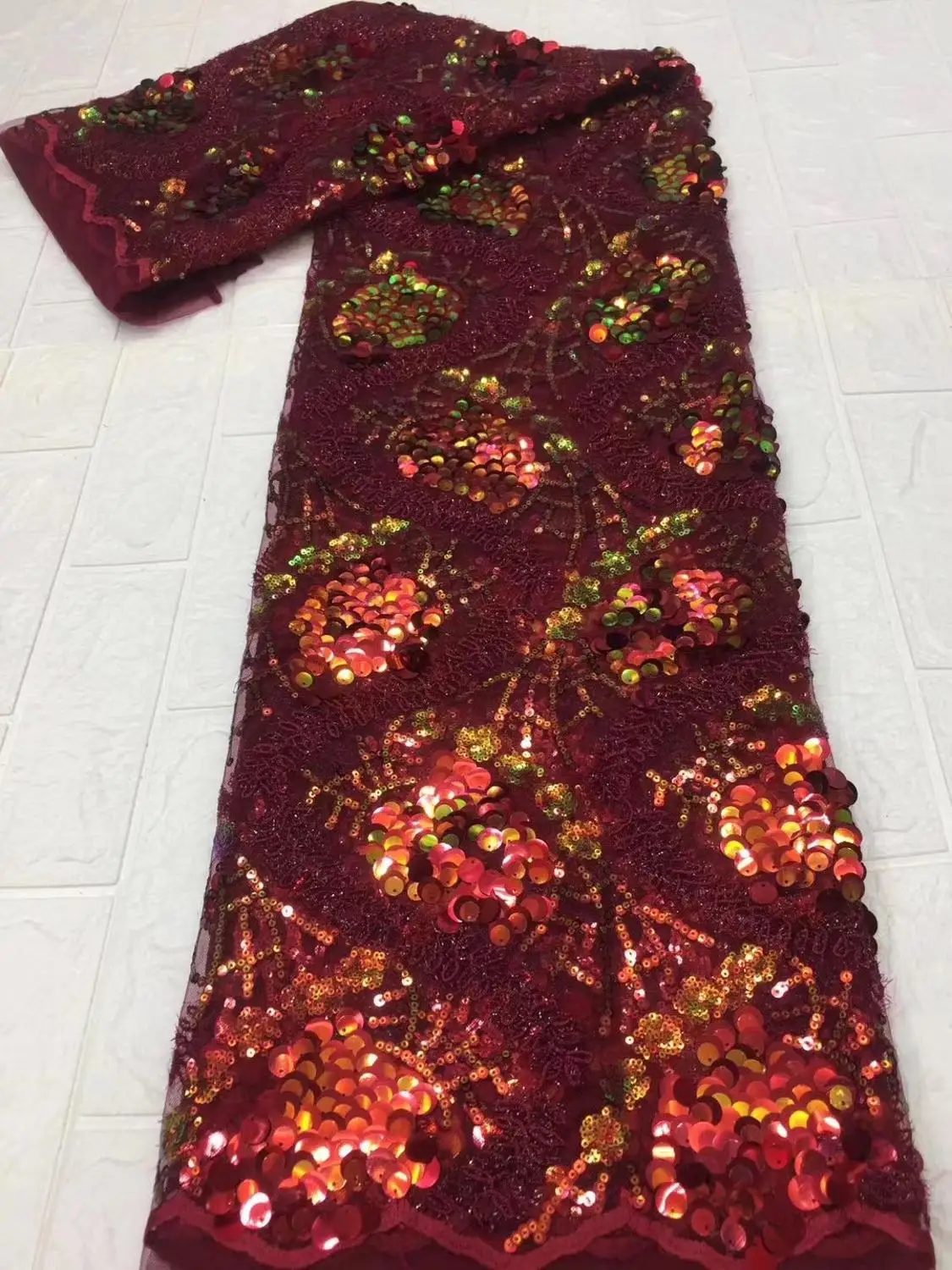 

(5yards/pc) 2021 newest African French net lace purple tulle lace fabric with gorgeous sequins embroidery high quality FZZ1045