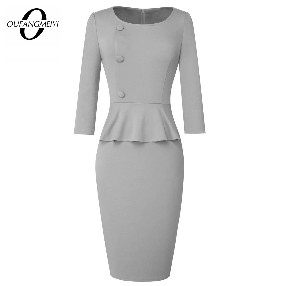 Для женщин элегантные шикарная на пуговицах Бизнес с круглым вырезом рюшами