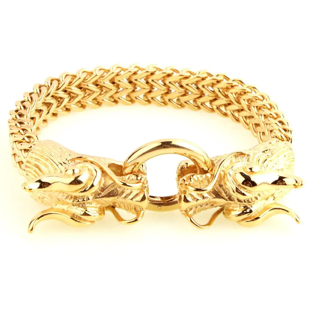 Браслет-цепочка мужской в стиле панк с двойной Головой Дракона елочку из