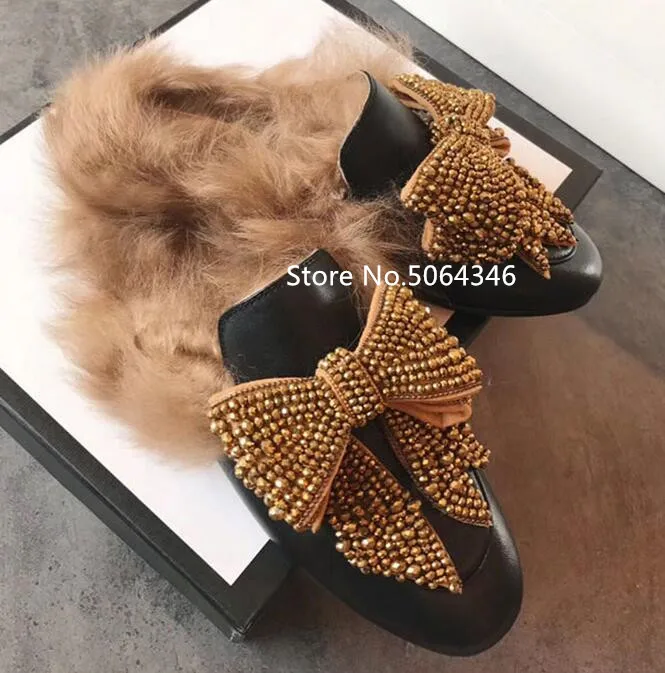 Стразы и бантиком бабочкой черные Для женщин тапочки с закрытым носком на