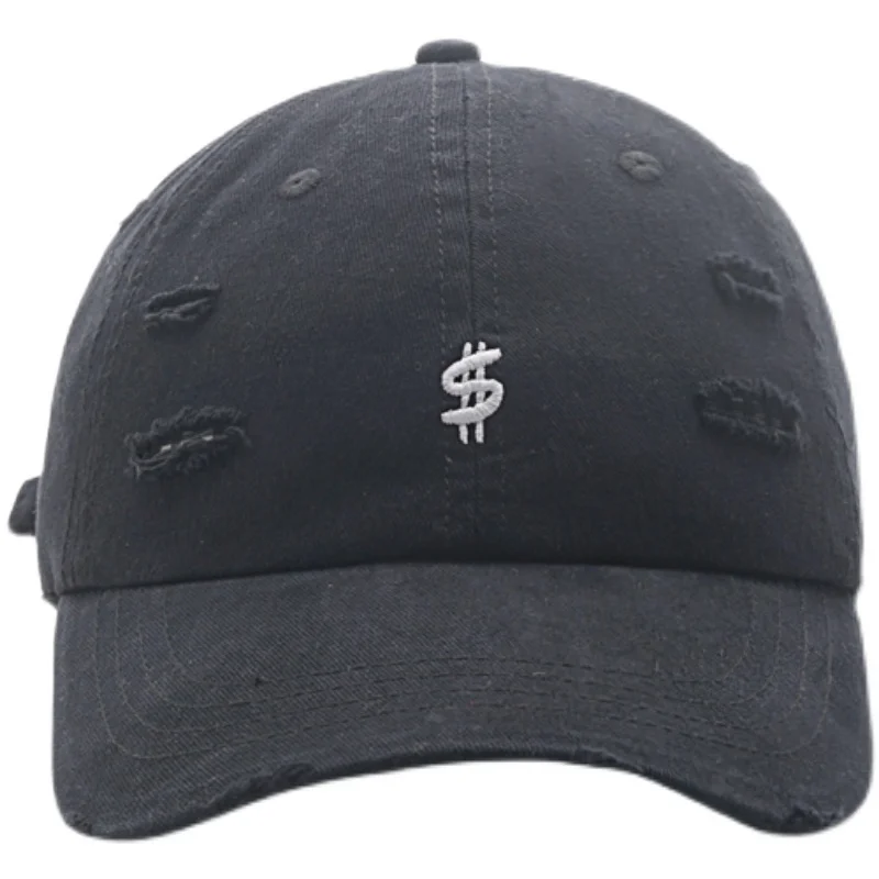 

Ruffian handsome ins dollar knife cut hole baseball hat men and women spring and summer American street personality soft top cap