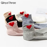 ins new cute 3d red love heart ankle socks womens funny happy summer fresh literary solid color college style short sock 1 pair