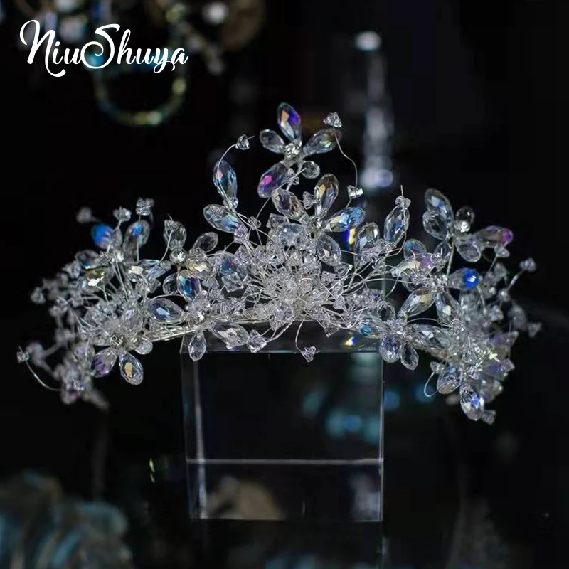 

NiuShuya Fashion Handmade Crystal Beads Princess Crown Tiaras Elegance Wedding Bridal Hair Accessories Hair Jewelry