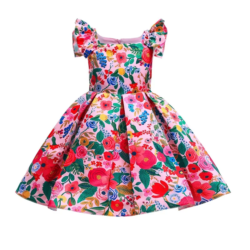 

Evening Wedding Gown Tutu Princess Flower print Dress Flower Girls Children Clothing Kids Party Ball Gown For Girl Clothes