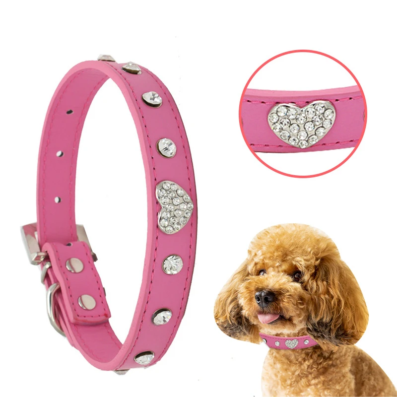 Блестящая искусственная кожа стразы в форме сердца хорошие украшения ошейник