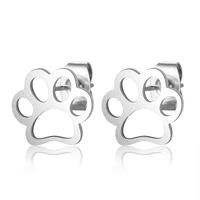 cute dog paw stainless steel ear studs female fashion earrings gold puppy paw animal earrings