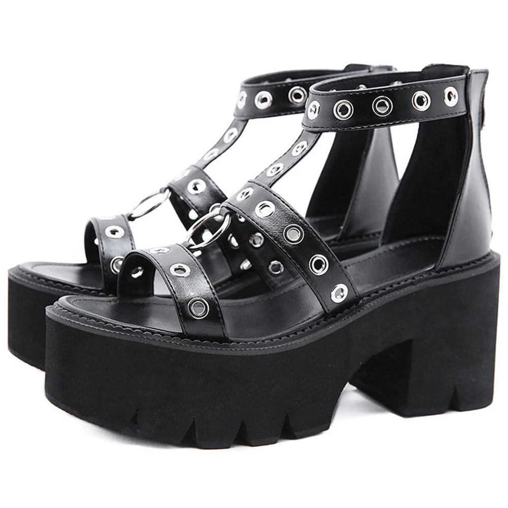 

New Fashionable Drop Shipping On Sale Shoes Woman Punk Sweet Girls Platform Block High Heels Zip Big Size 42 Fashion Sandals