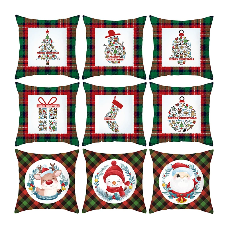 

Новинка, Рождественская красная и зеленая искусственная наволочка 45 см, наволочка для подушки с рождественским принтом, квадратная наволоч...