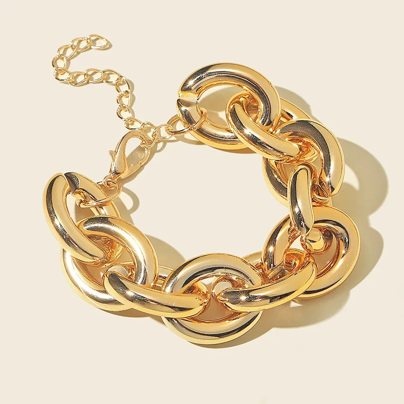 

Hip Hop Exaggerated Cuban Big Lock Chunky Thick Chain Bracelet Punk Steampunk Maxi Geometric round Bracelet For Women Jewelry