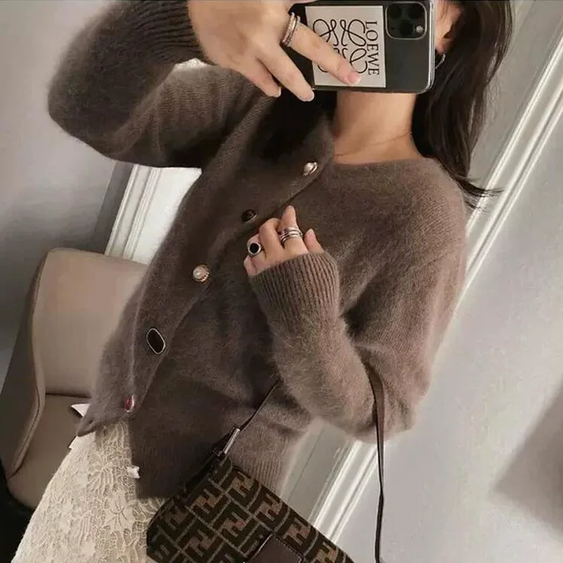 

Autumn and winter women's sweater casual round neck long sleeve cardigan sweater