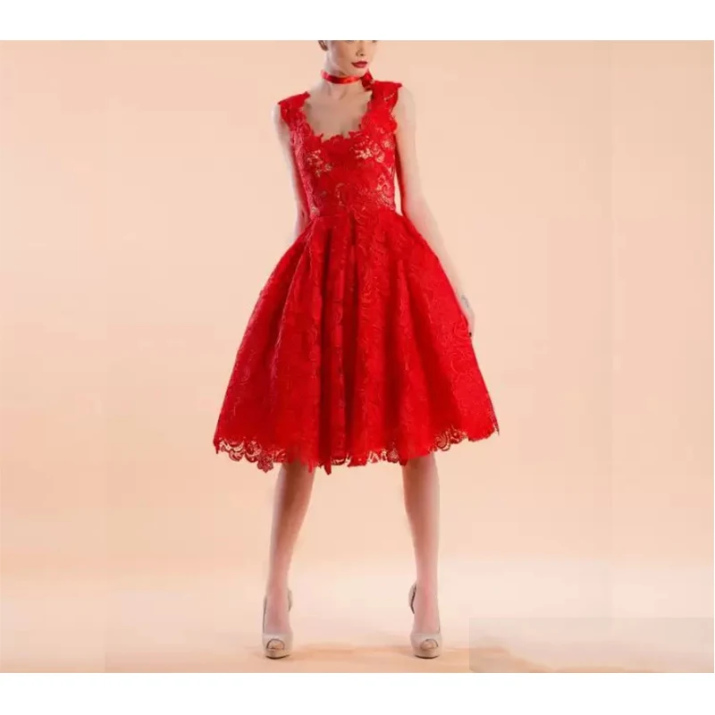 

Women's Clothing Newest A Line Lace Dresses with Short Sleeve Floral Printed Mini Knee Length Formal Gowns Evening Party Dress