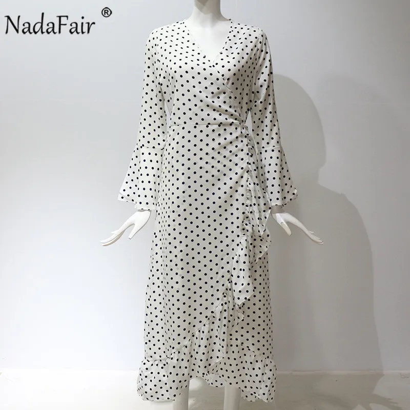 Женское шифоновое платье миди Nadafair Элегантное повседневное в горошек с оборками