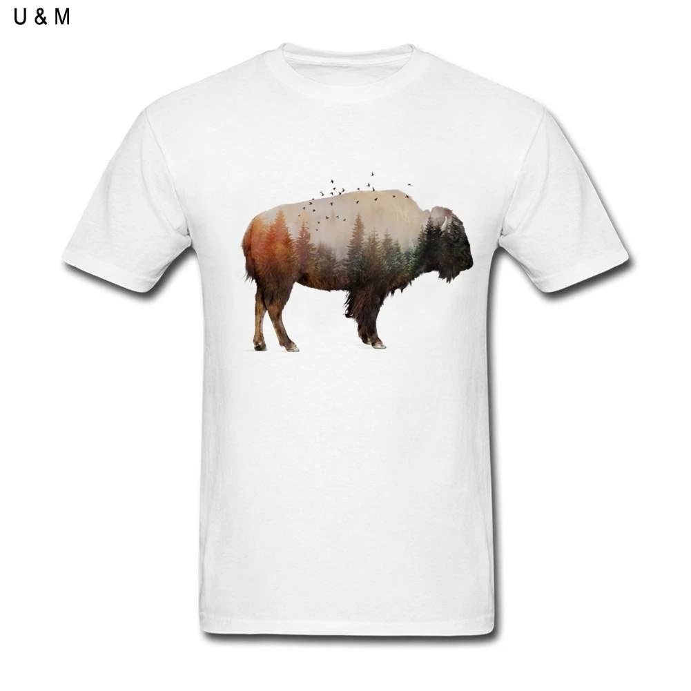 Мужская футболка с круглым вырезом Bison Повседневная оверсайз из хлопка короткими