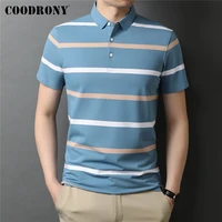 coodrony brand summer new arrivals short sleeve polo shirt men clothing business casual light color striped cotton tops c5303s