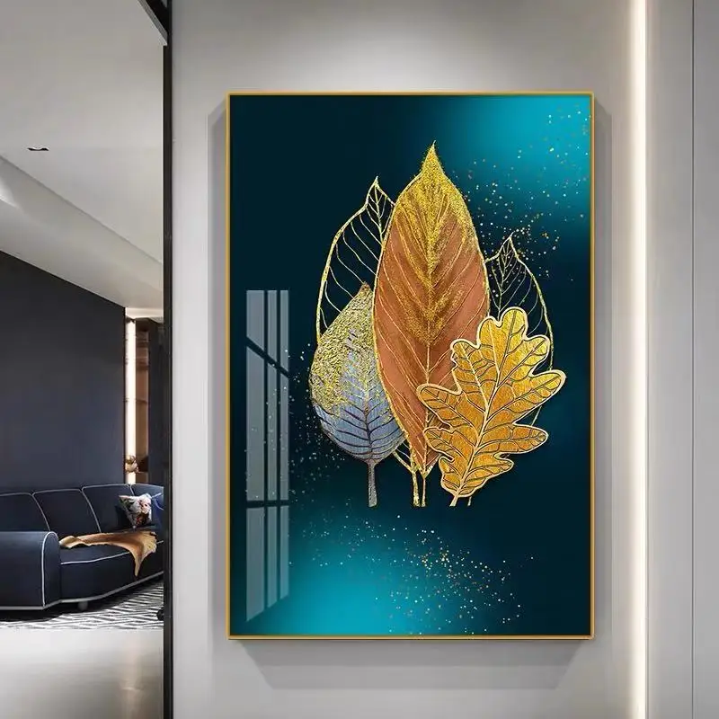 

Golden Leaves Deer Posters and Prints Nordic Light Luxury Living Room Modern Abstract Painting Canvas Pictures for Home Room