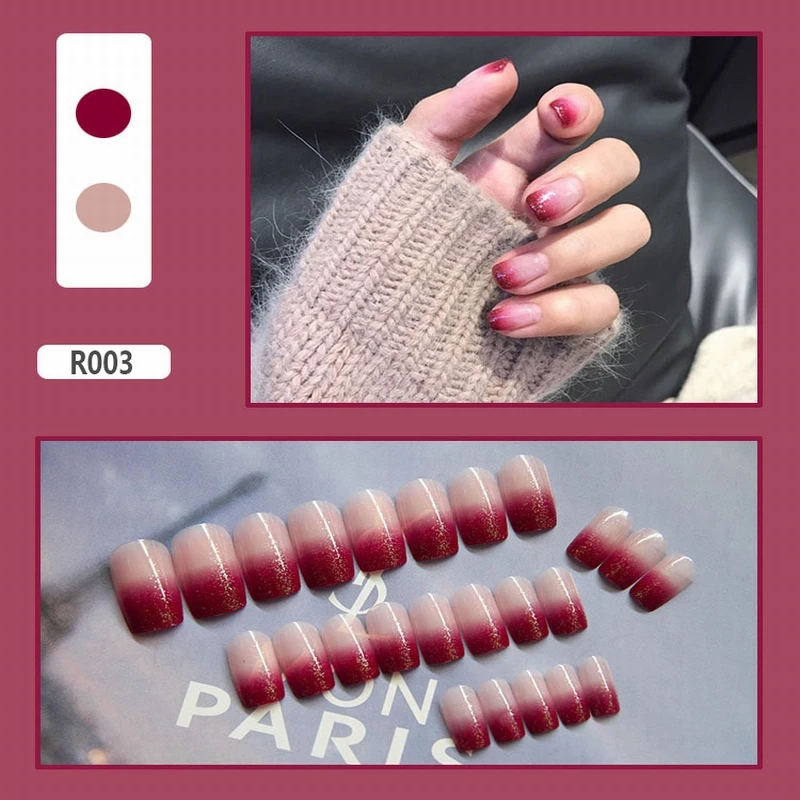 

24pcs Short Length False Nails Full Cover Glue Manicure Tools Show Nail Art Decorations for Girls Gel Kit Extension Faux Ongle