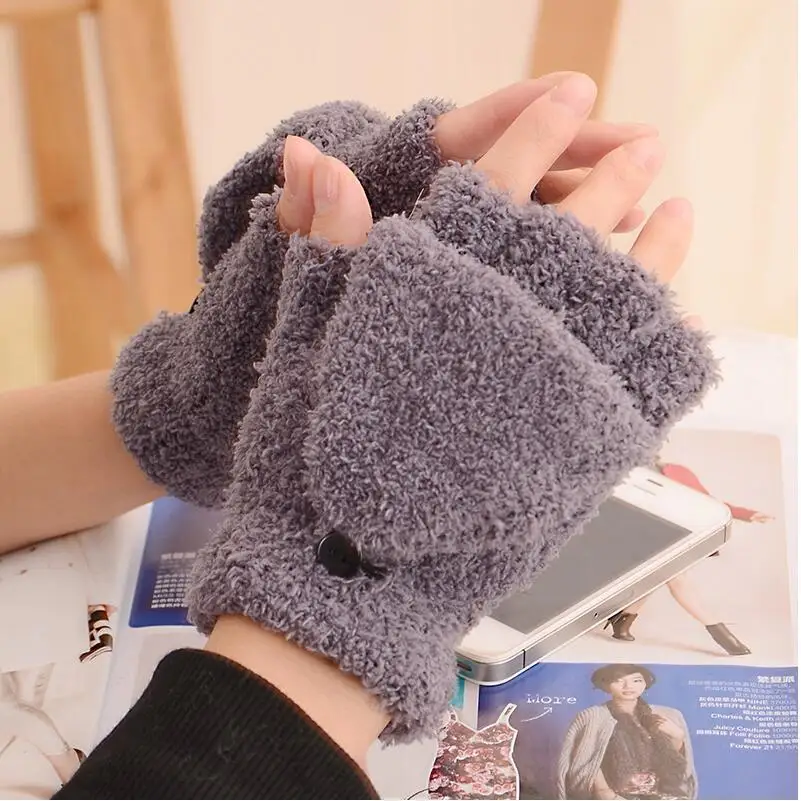 

Gloves Soft Coral Fleece Flip Cover Half Finger Gloves Winter Warm Thicken Mittens Cute Men Women Gloves Touch Screen Gloves