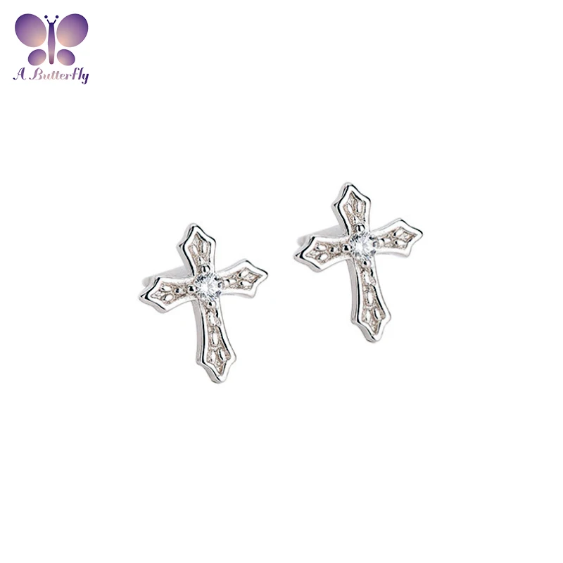 

925 Sterling Silver Small Cross Earrings Fashion Women's Faith Jewelry