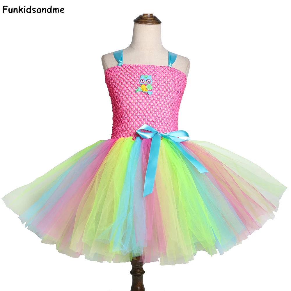 

Colorful Owl Tutu Dress Knee-Length Tulle Princess Girls Birthday Party Dress Children Kids Festival Halloween Costume 2-12 Year