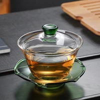 hmlove heat resistant glass gaiwan transparent cover bowl lid saucer big tea cup tureen travel teaware sets business gift 200ml