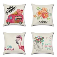 ice cream cart cushion cover summer flowers print linen pillowcase home chair sofa car decorative cute flamingo pillow case