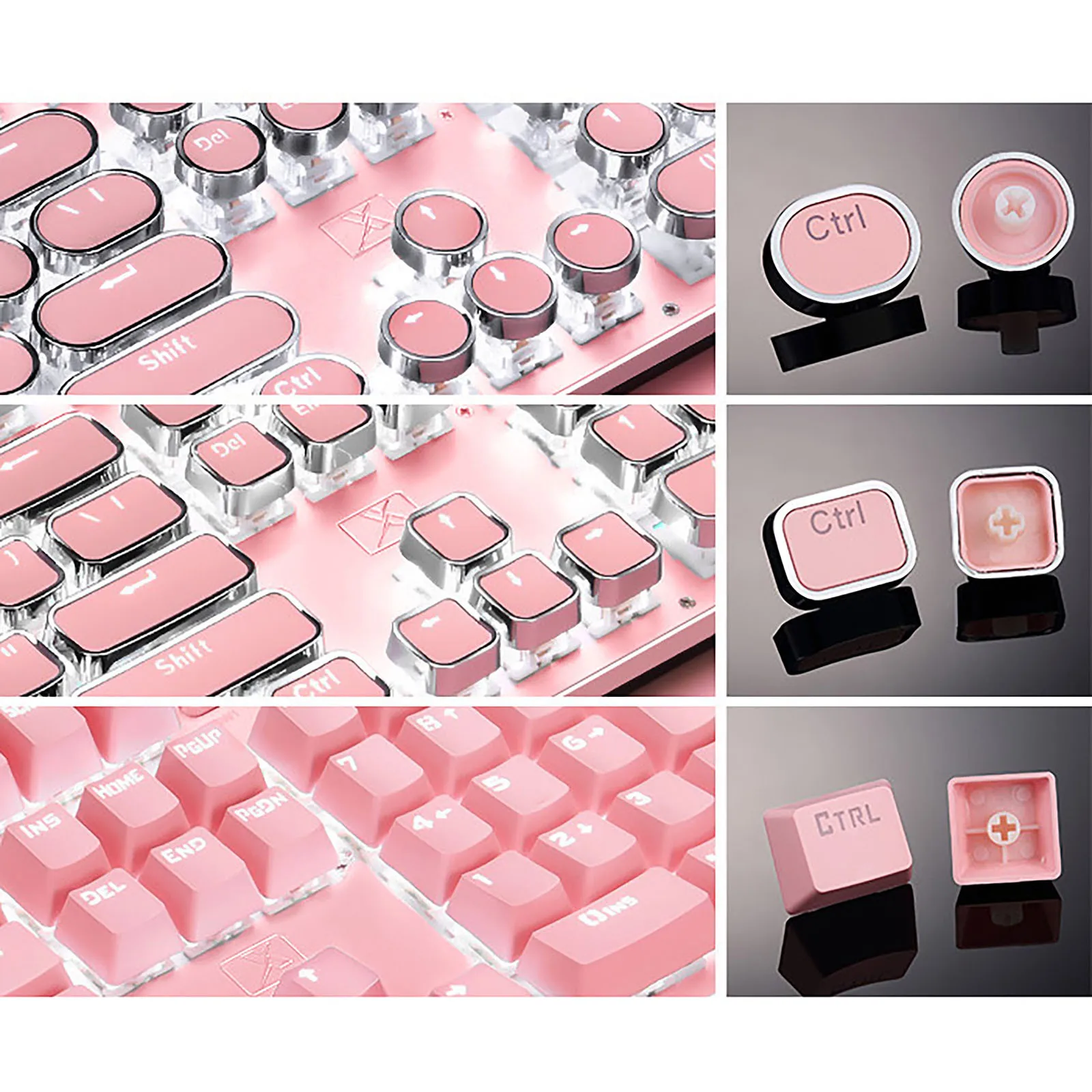 

Gaming Keyboard Retro Punk Typewriter-style Usb Wired Stylish 104 Key Pink Blue Mechanical Keyboard For Laptop Desktop