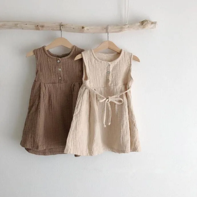 

2021 Ins Baby Dresses Linen Baby Summer Dresses Baby Clothing Sleeveless A-line Dresses