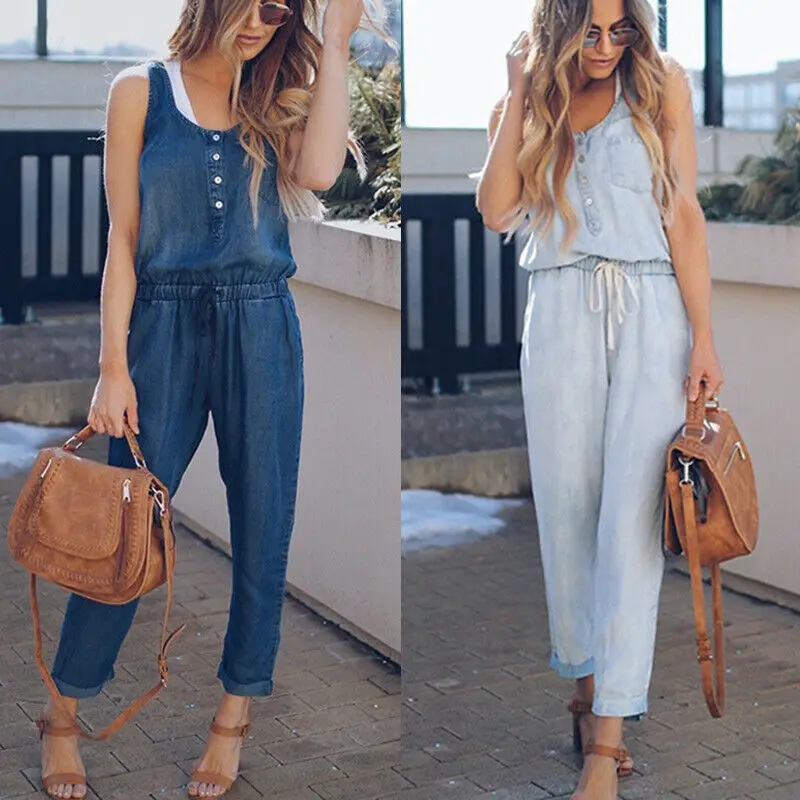 

Women Sleeveless Pockets Dungaree Baggy Jumpsuits Overalls Fashion Strappy Loose Long Harem Pants Bib Trousers Plus Size