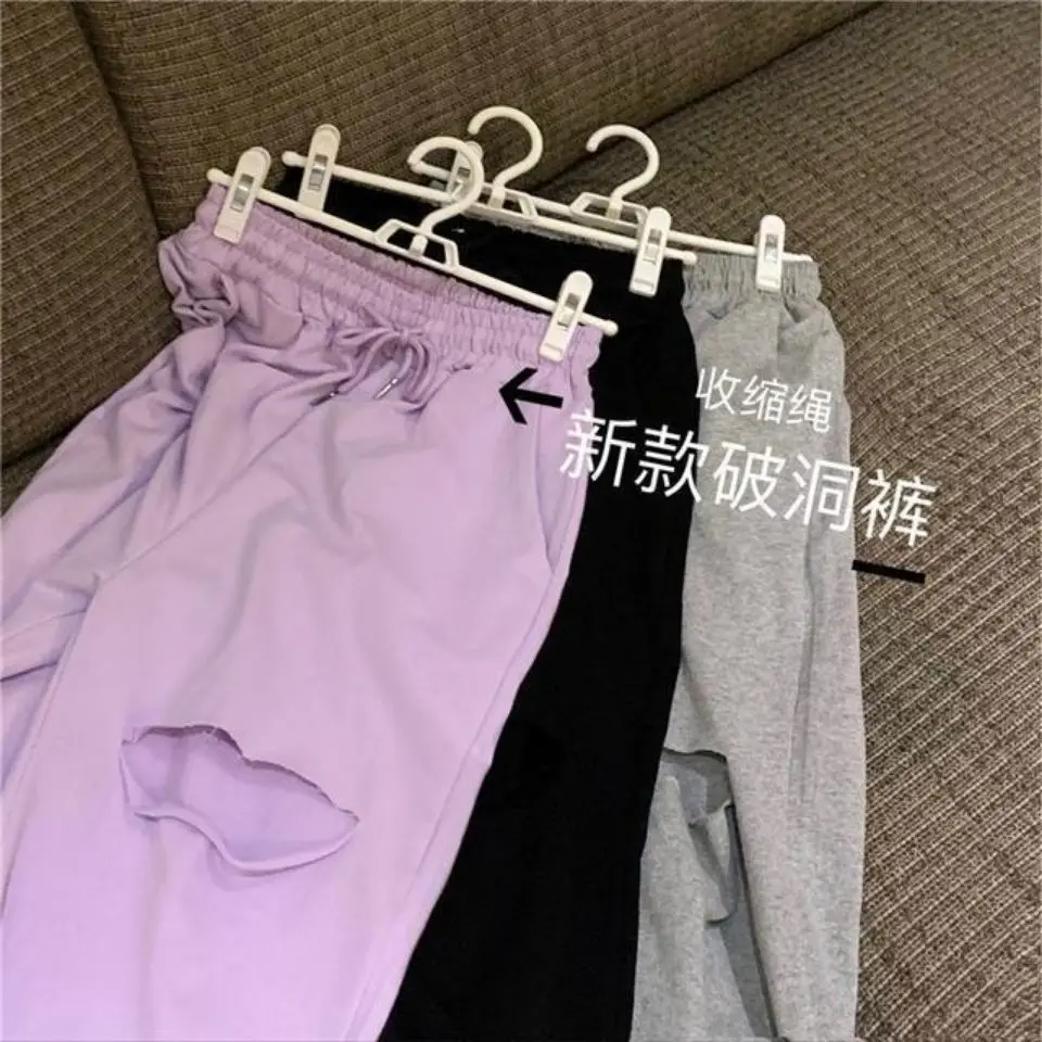 

Y2k Women's pants New Ripped Leisure Chic Unisex Couples Trousers Harajuku Womens Loose Daily Setreetwear Hip-hop Retro Ulzzang