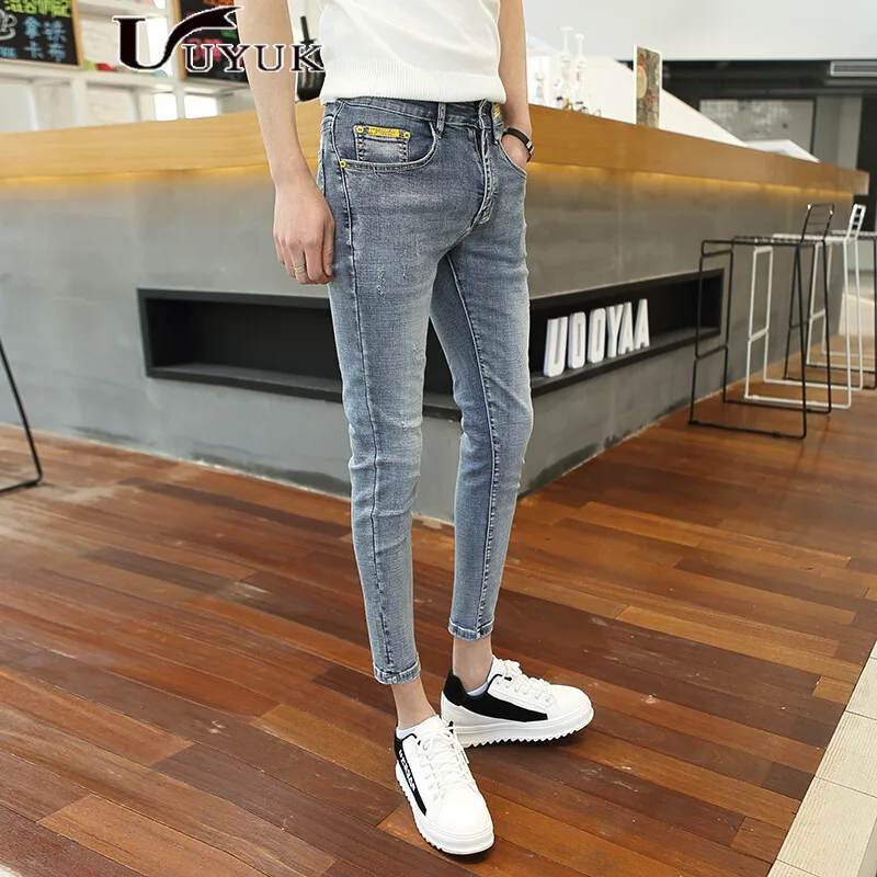 

Denim Jeans men's Korean style slim 2021 new Korean style summer tide men's light blue ankle length denim pencil jeans